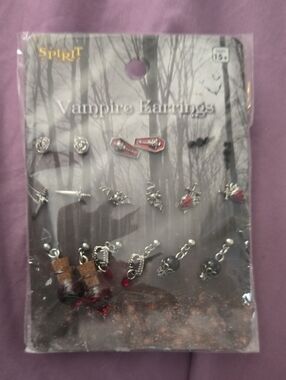 Spirit Silver-Tone Halloween Themed Earring Set with Red Accents